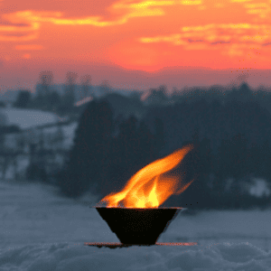 Foto mit brennendem Agnihotra-Feuer im Schnee